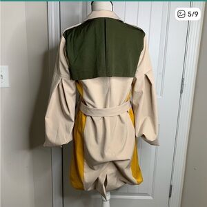 Anthropologie Endless Rose patchwork double breasted trench coat balloon sleeves